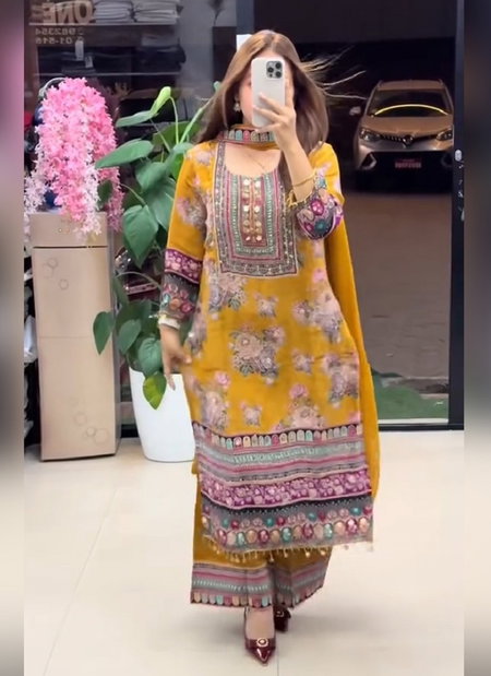 Falak Heavy Muslin Print Kurti With Plazzo Dupatta Wholesale Price In Surat